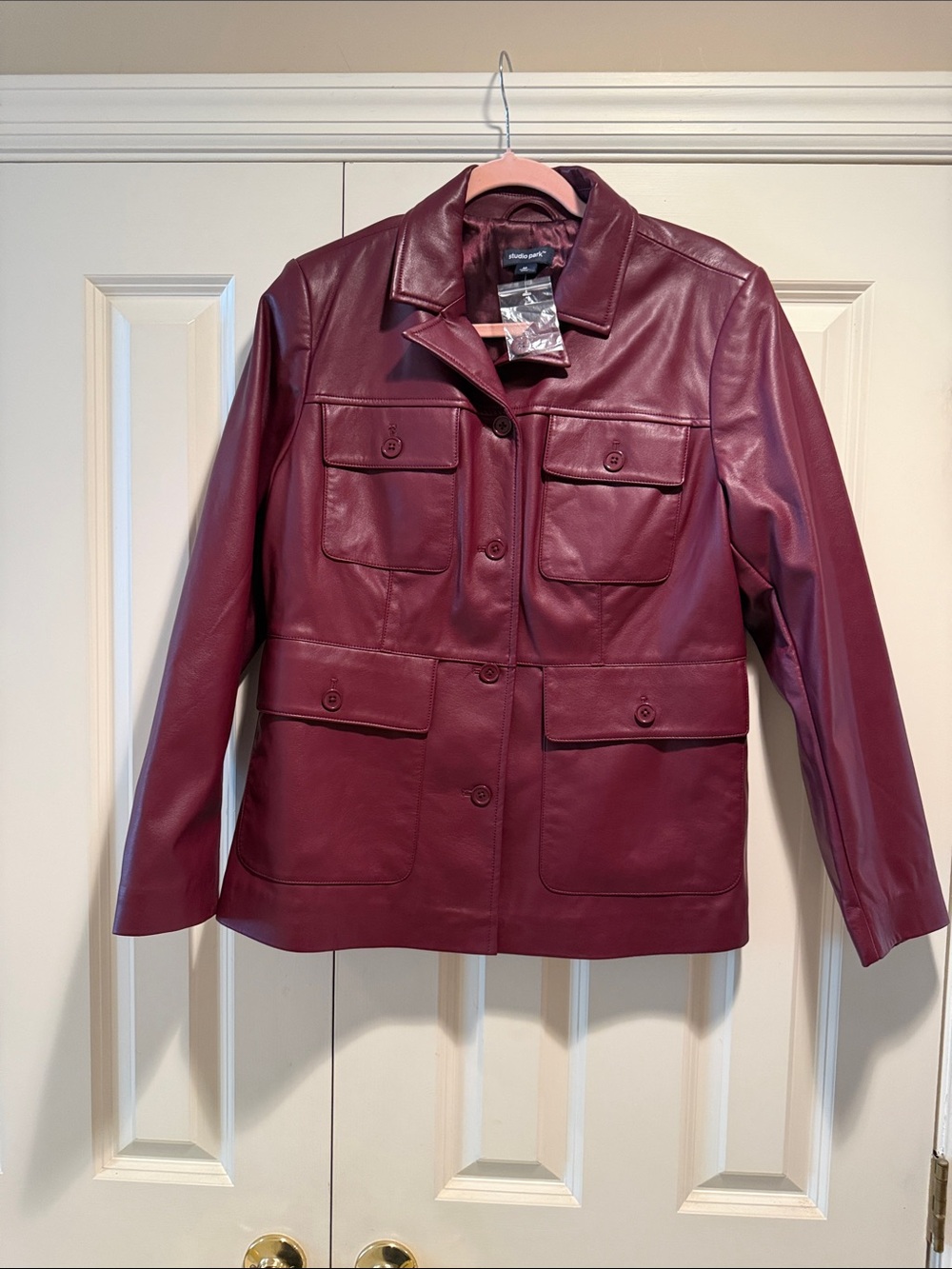 Studio Park Faux Leather Utility Jacket - Burgundy
